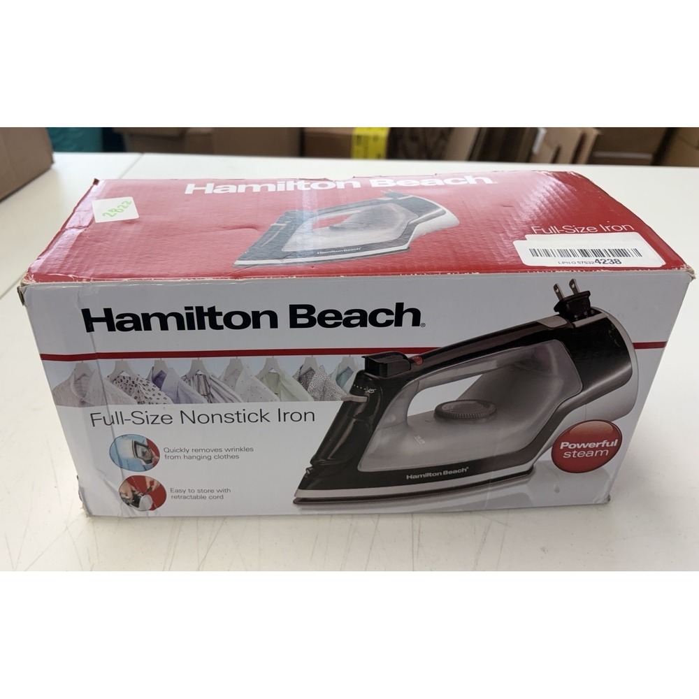 Hamilton Beach Full-Size Nonstick Iron with Retractable Cord 14289F. New Bx Dmg